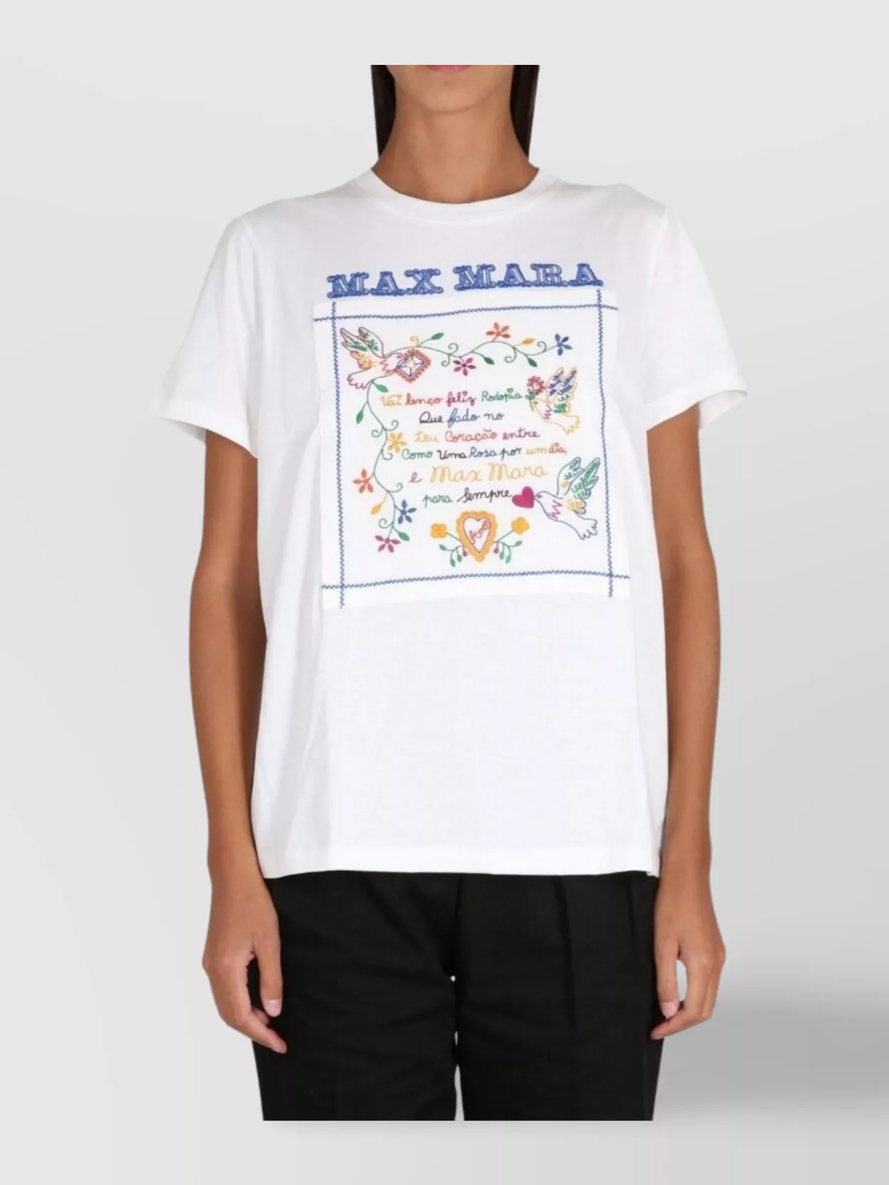 Max Mara Graphic Embroidered Crew Neck T-shirt In White