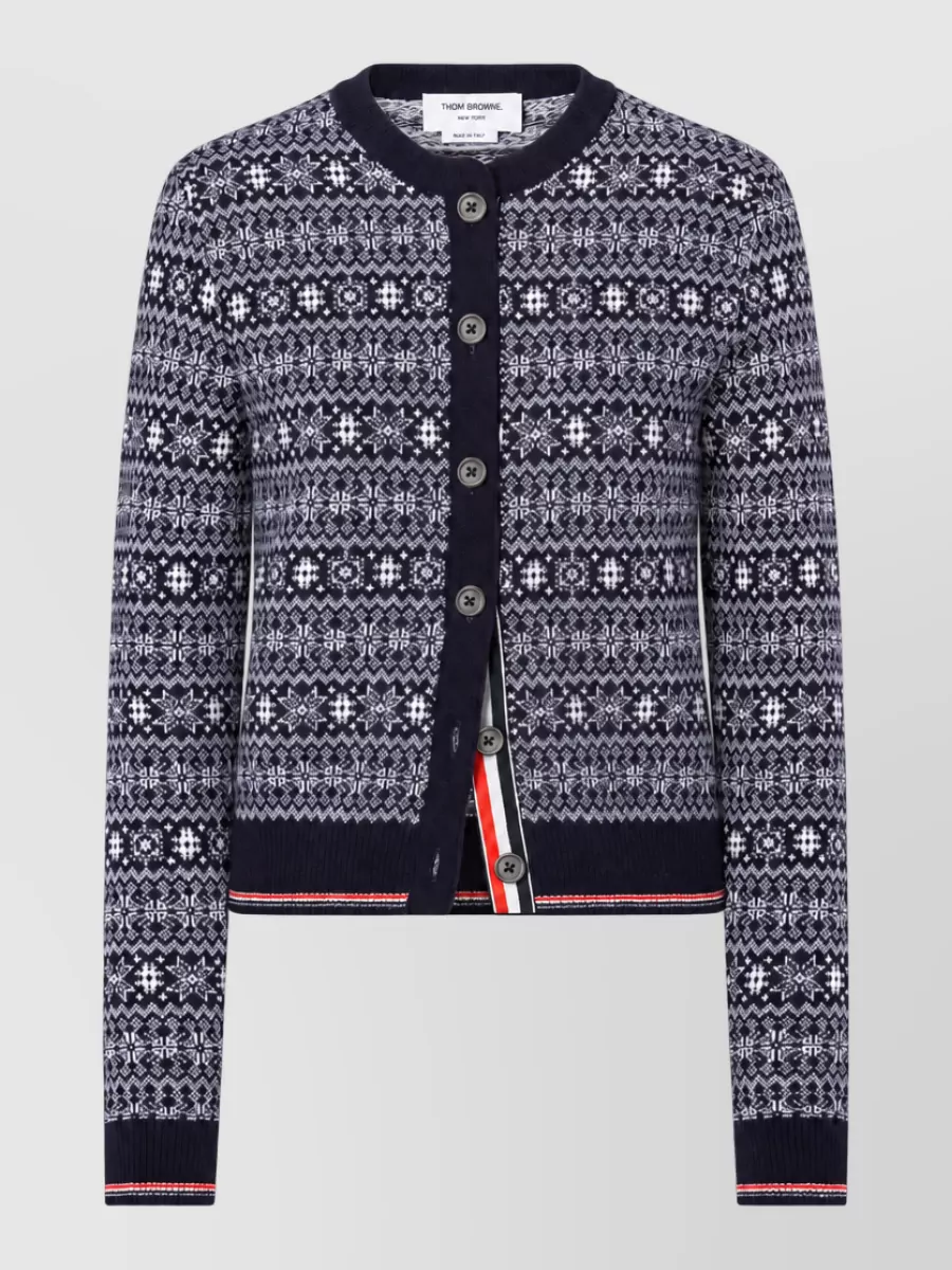 Thom Browne fine merino wool fair isle crewneck cardigan