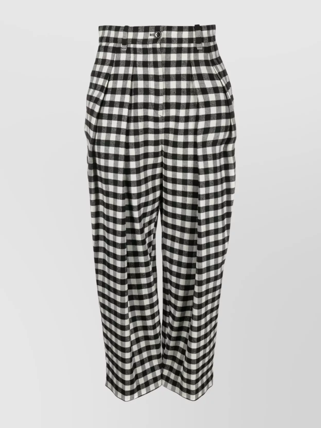 Shop Kenzo Checkered Culotte-length Linen Blend Trousers In Black