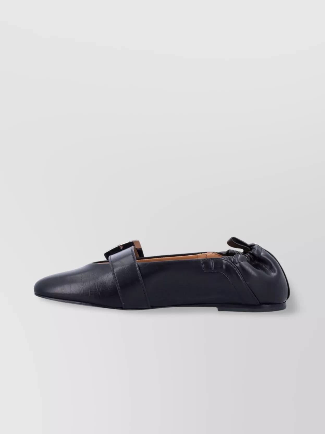 Ganni Square Toe Leather Lace-Up Ballerina