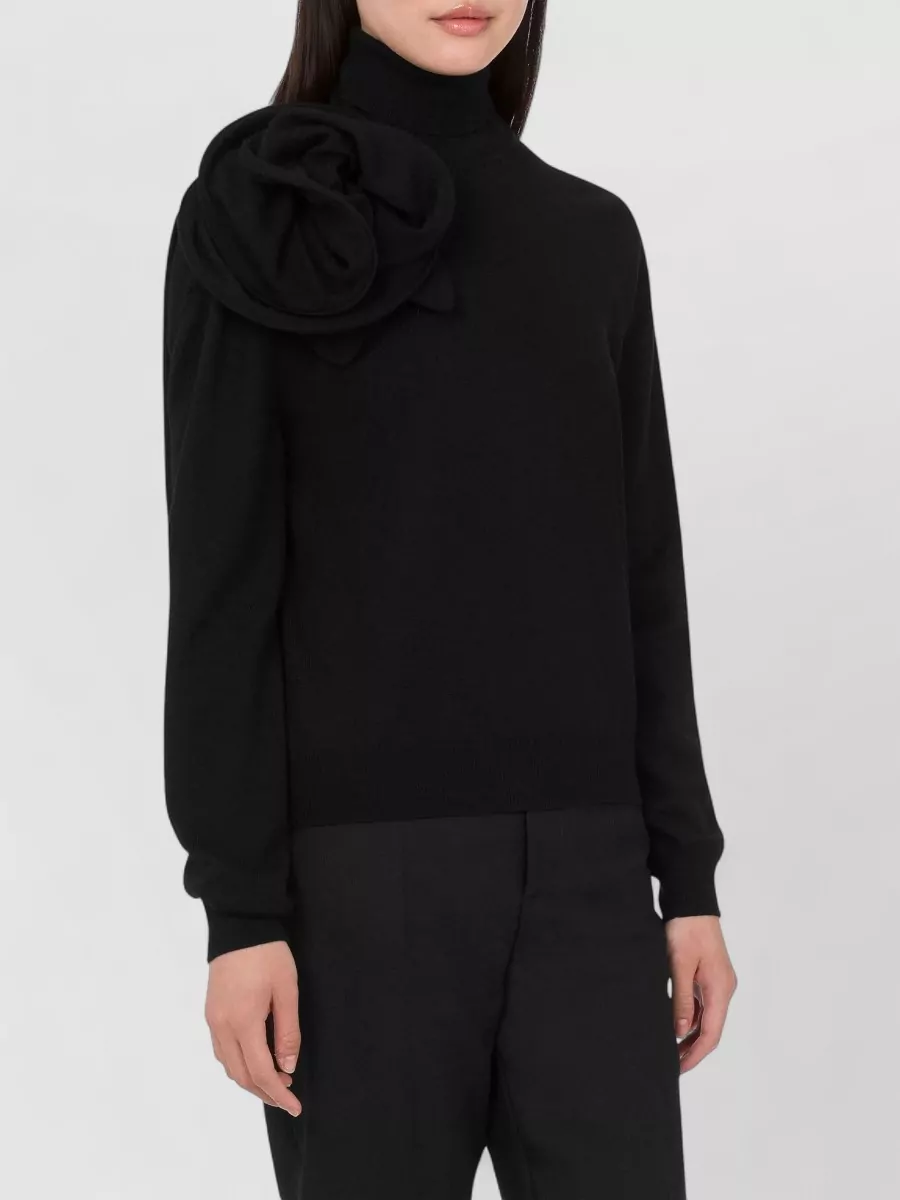 Moschino Turtleneck Knit Top Long Sleeves Floral Detail