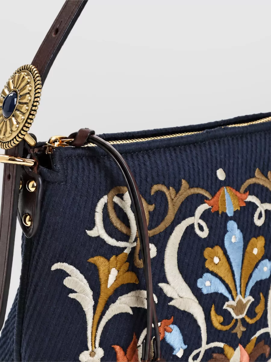 Etro Small Leather Embroidered Shoulder Bag