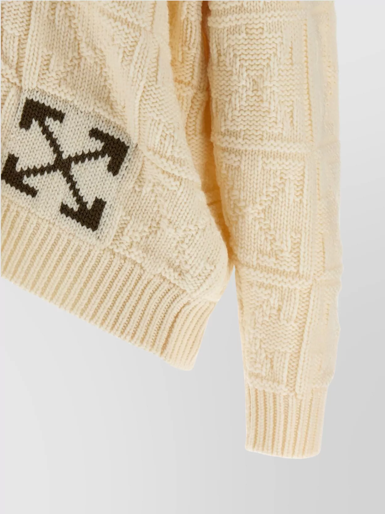 Off-White Ribbed Cuff And Hem Textured Knit Cardigan