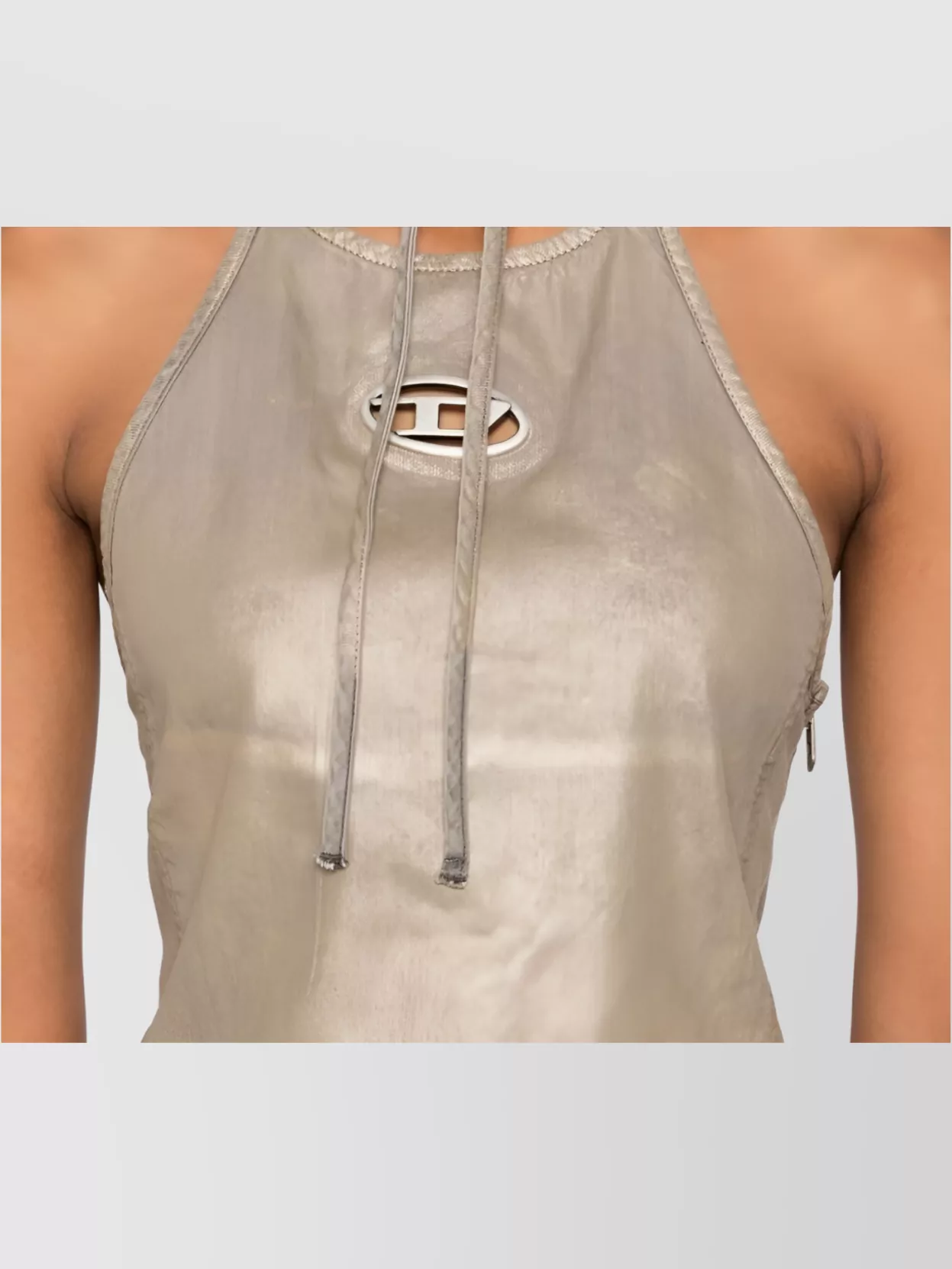Diesel Halterneck Top With Curved Hem And Shine