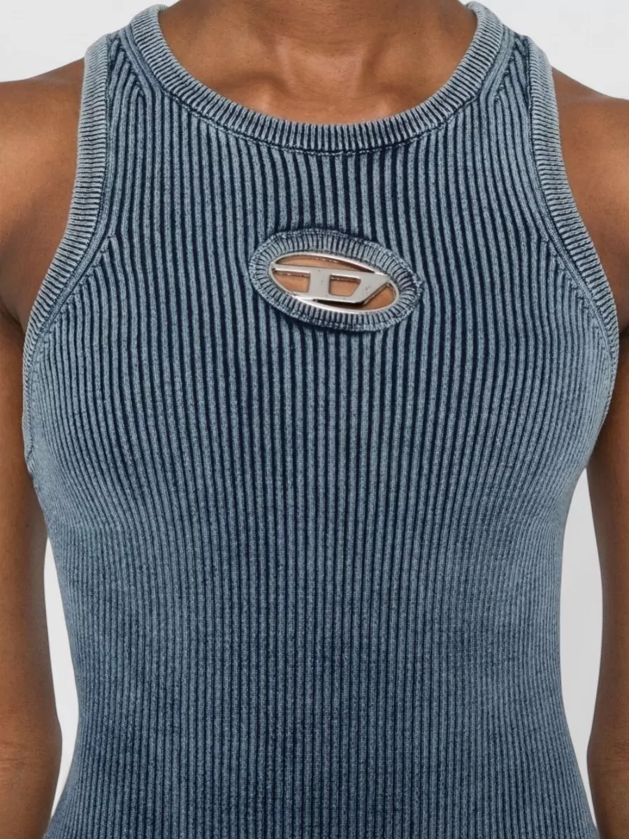 Diesel Cotton Mini Dress Sleeveless Round Neckline