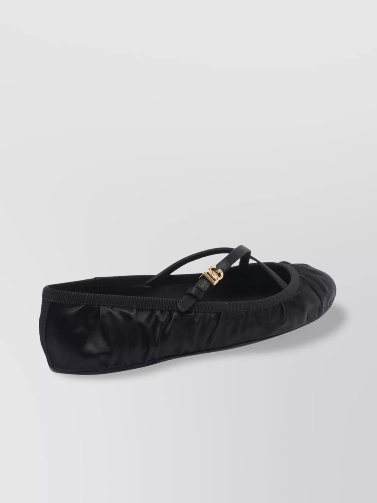 Dolce & Gabbana Black Ballerinas With Metallic Logo And Strap In Leather Woman