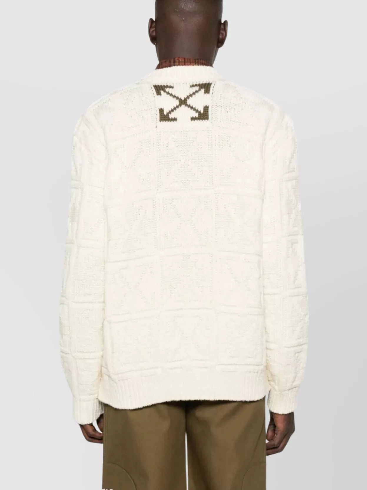 Off-White Textured Knit Crew Sweater Design