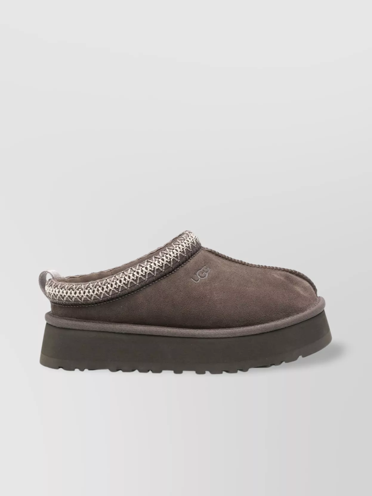 UGG TRIM EMBROIDERED SLIPPER ROUND TOE SOLE