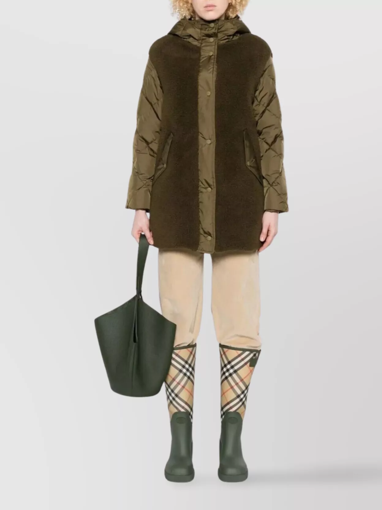 Herno Hooded Long Length Two-tone Jacket In Brown