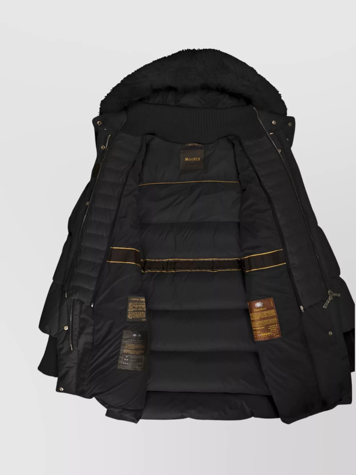 Moorer Fur Trim Hooded Long Quilted Ribbed