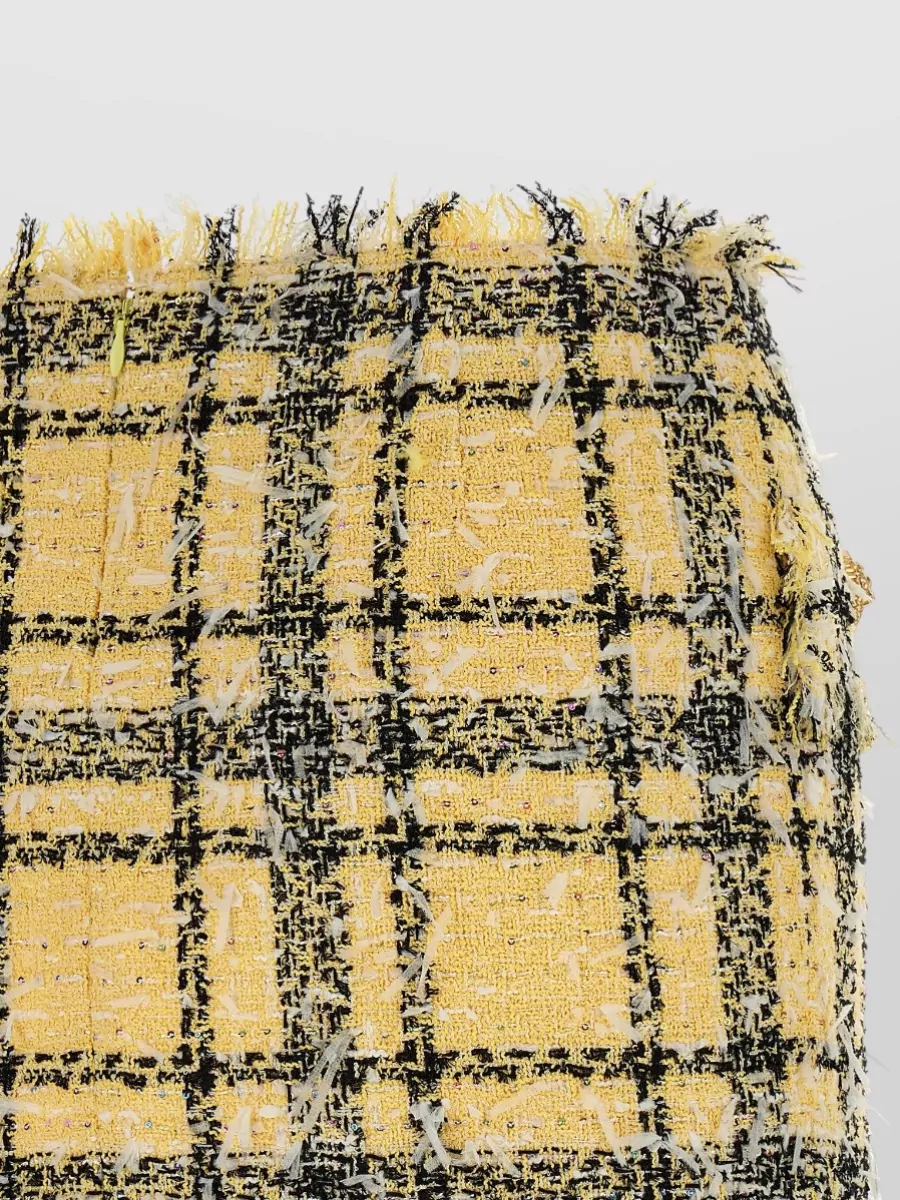 Balmain Lurex Tweed Skirt Check Buttons Texture