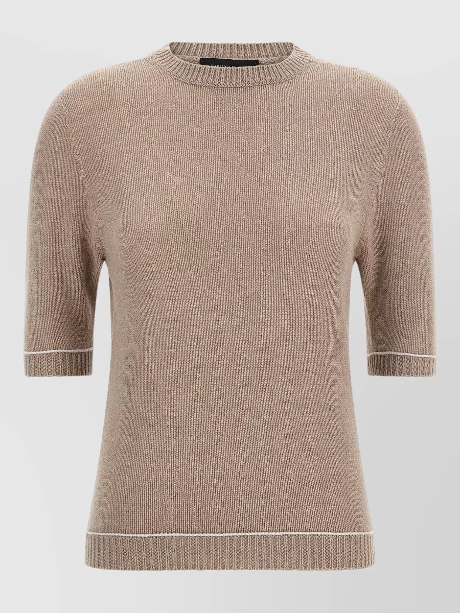 Fabiana Filippi Cashmere silk wool ribbed short-sleeve crewneck sweater