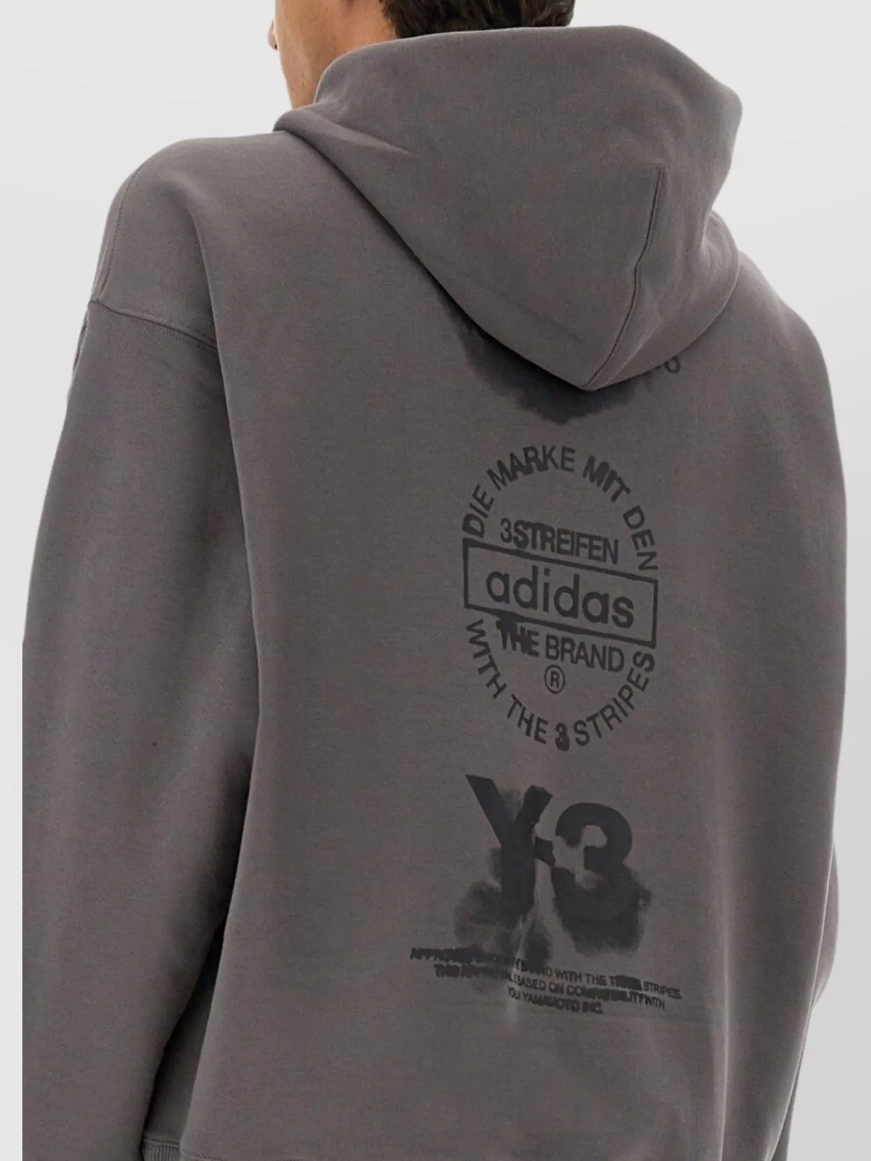Y-3 Hoodie Featuring Graphic Design On Back In Gray