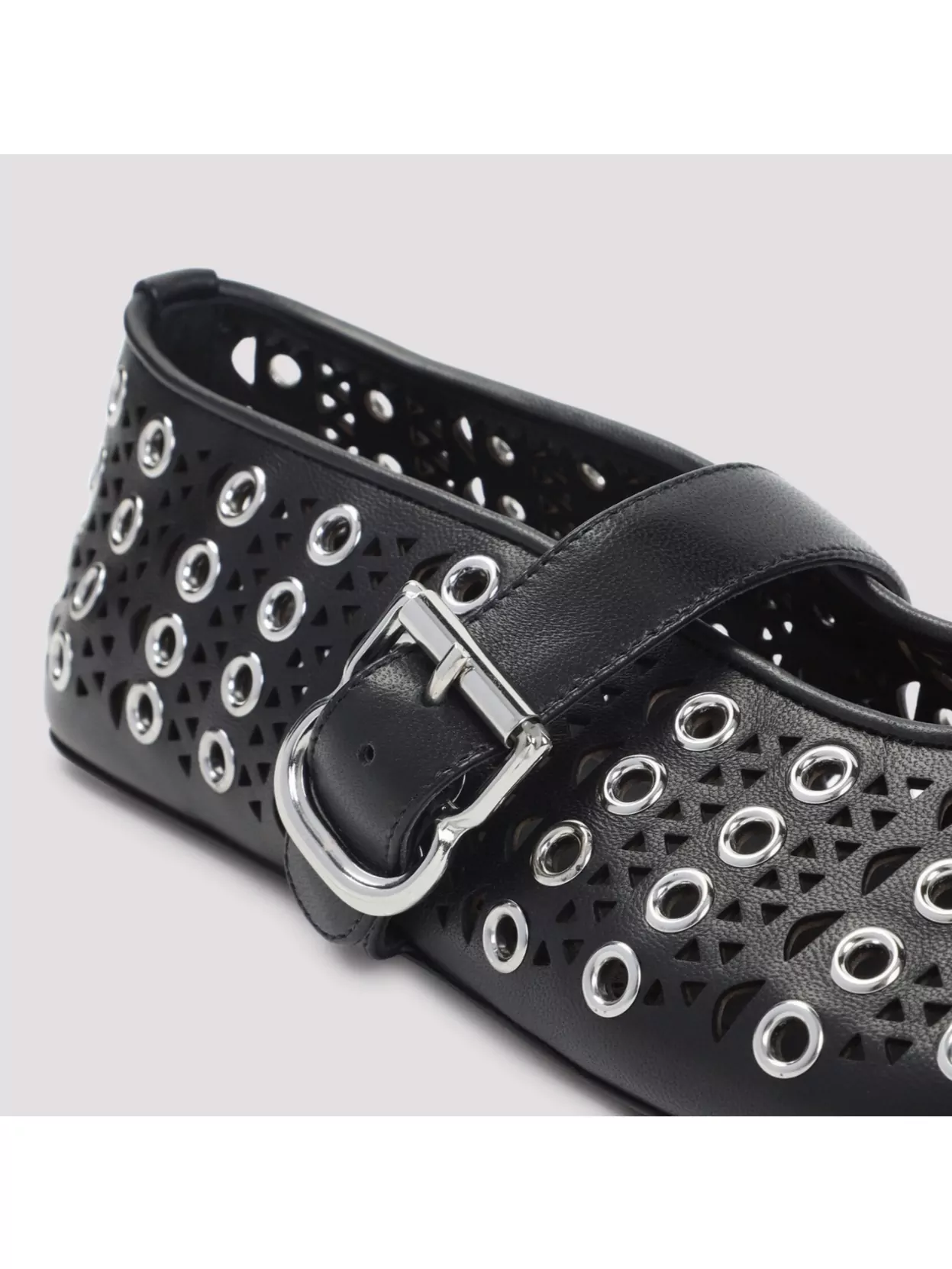 Alaïa Buckle Perforated Round Toe Ballerina Shoes