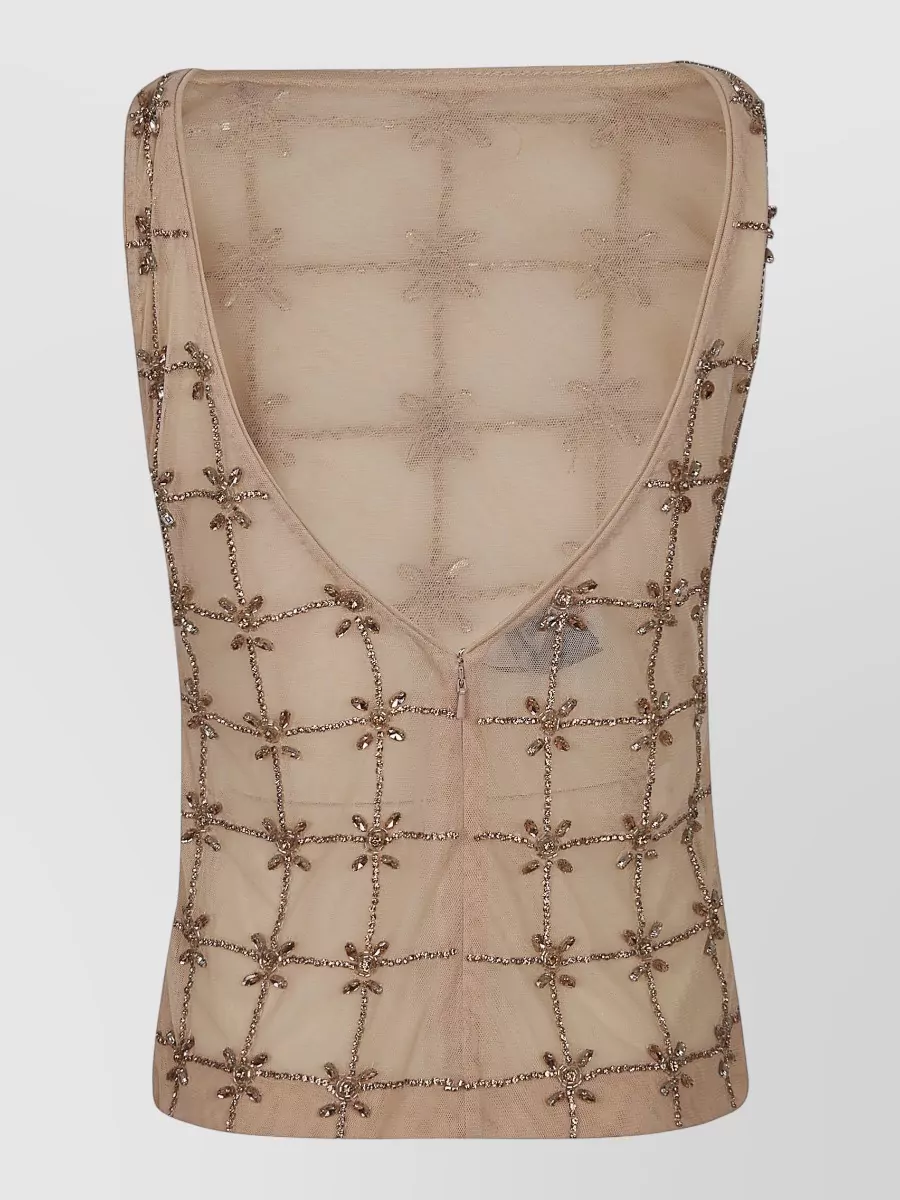 Pinko Crystal Embellished Tulle Sleeveless V-Neck Top