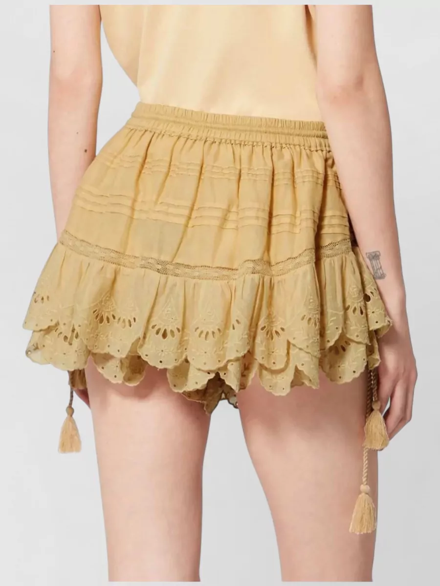 Isabel Marant Etoile Layered Mesh Skirt Embroidered Ruffles Tassels