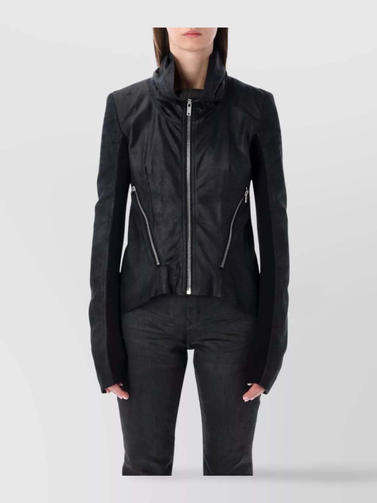 Rick Owens Tailored Leather Biker Jacket Zipper In Black