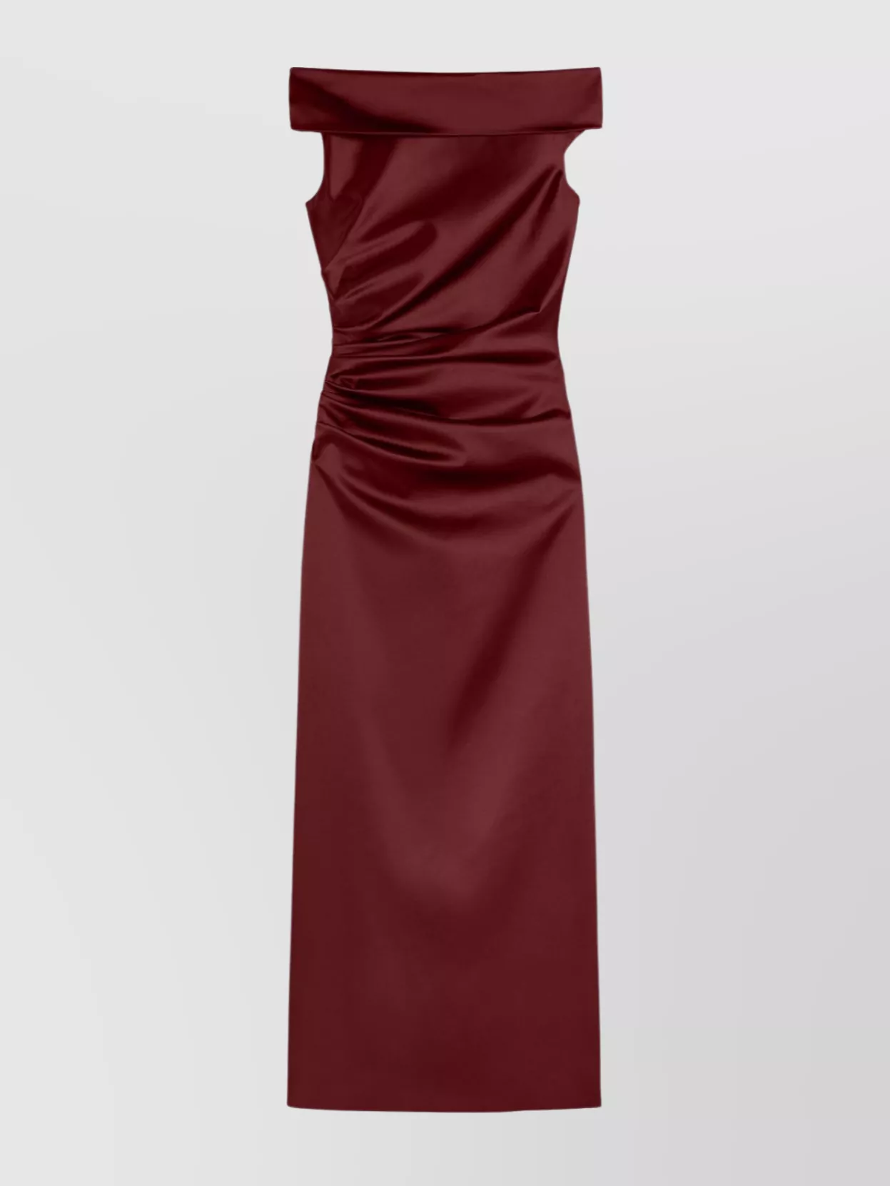 Max Mara Long Dress With Side Slit And Ruching In Burgundy