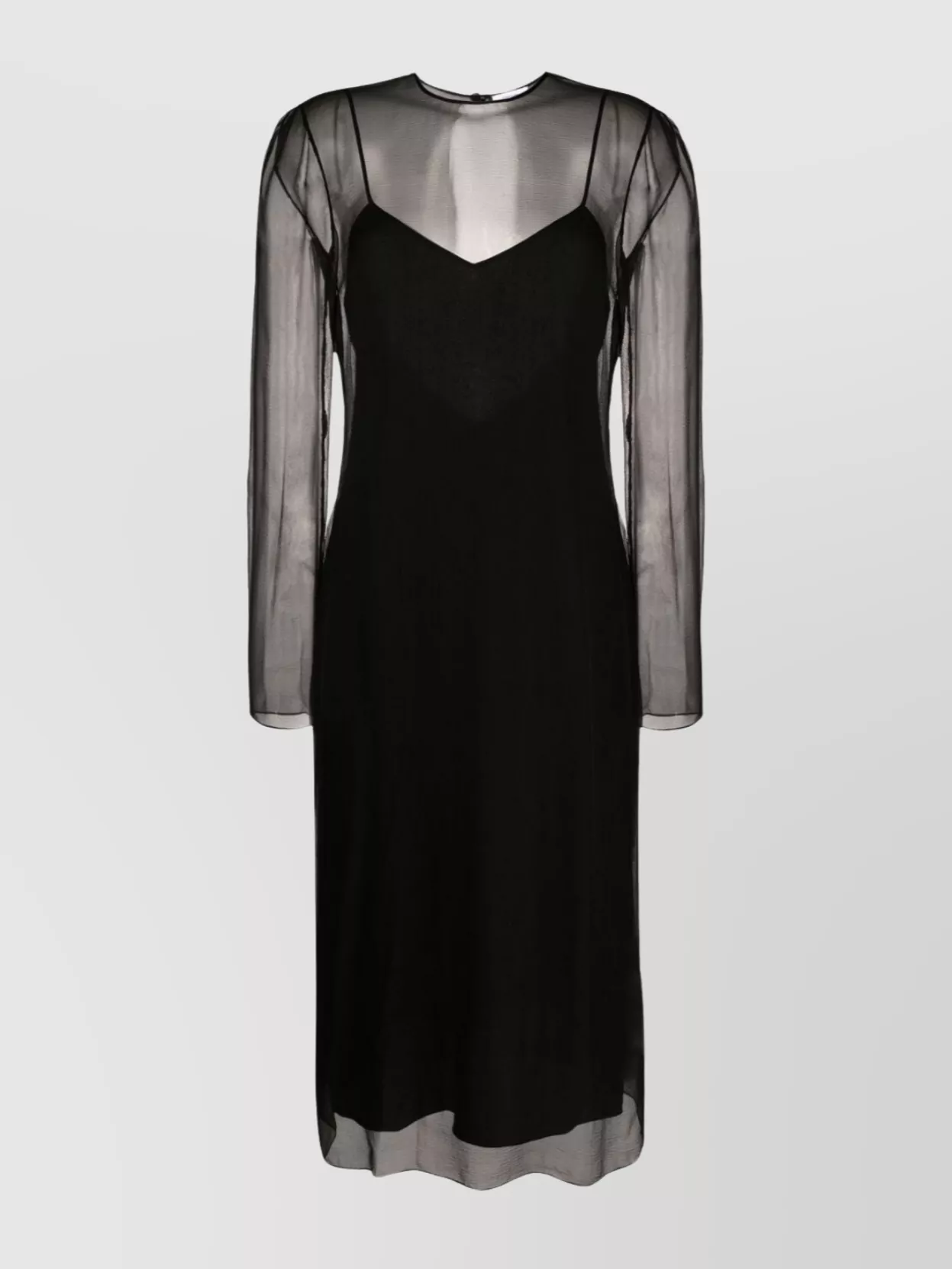 Shop Ferragamo Silk Layered Midi Dress With Long Sleeves In Black