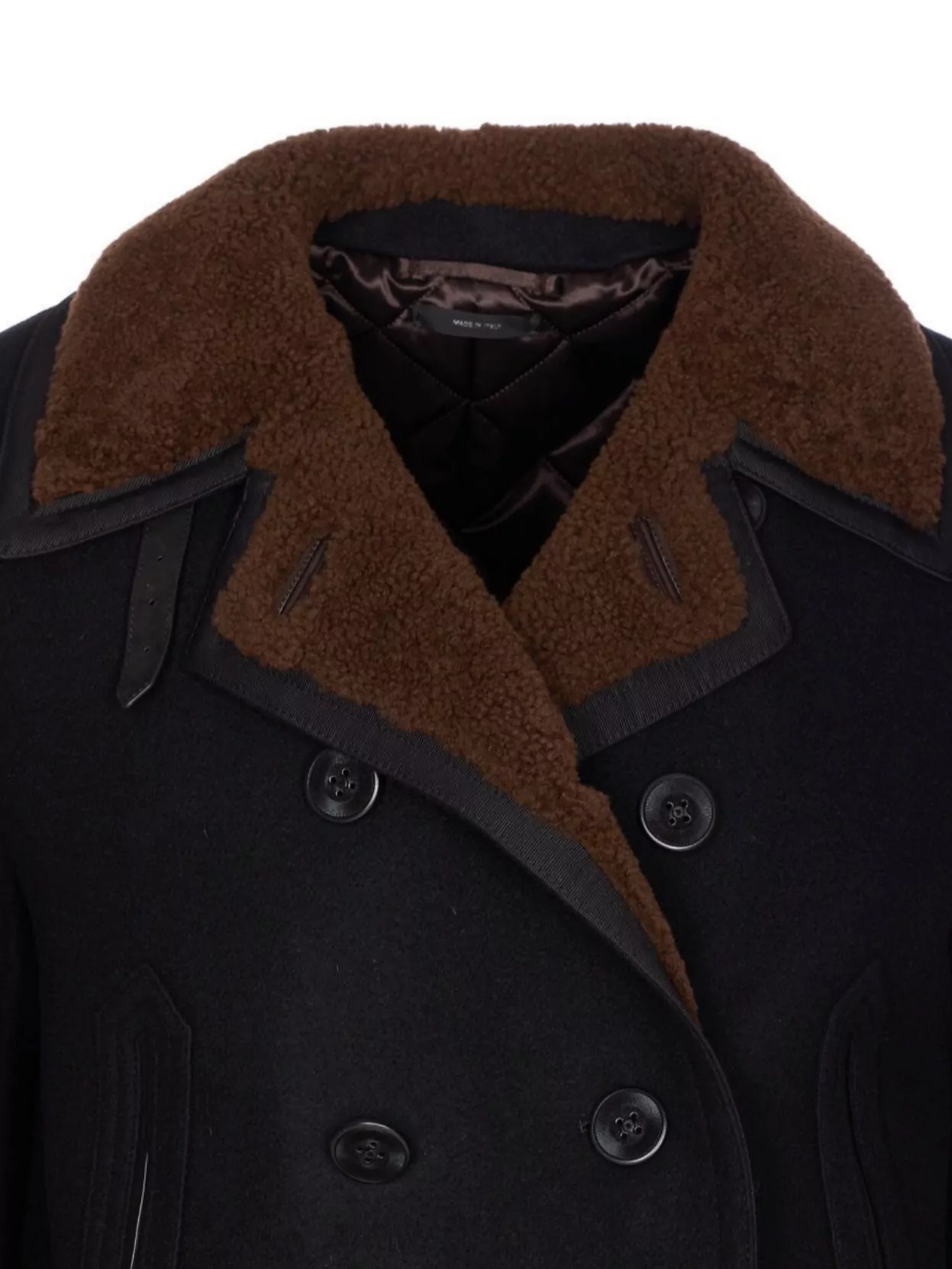 Tom Ford Long Sleeve Melton Coat With Shearling Collar