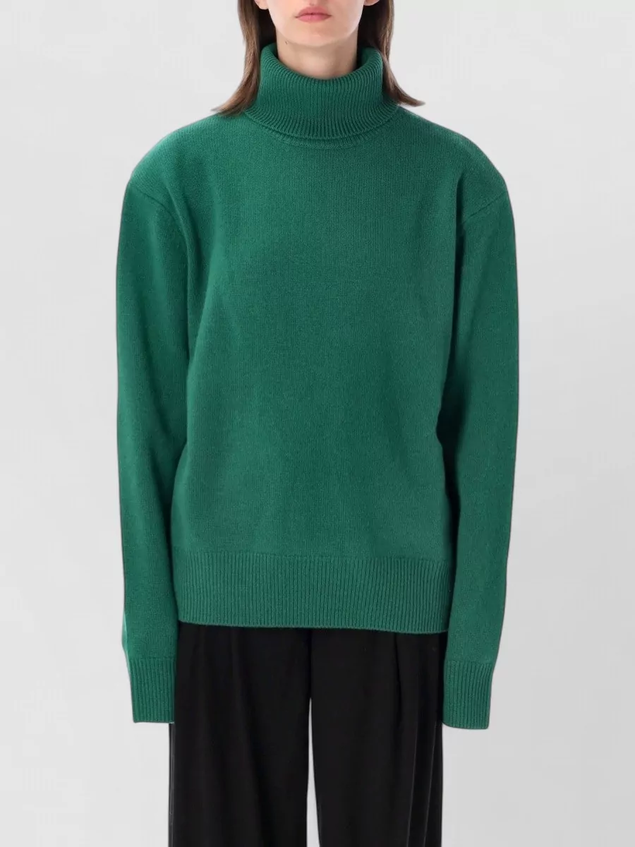 The Frankie Shop cashmere wool relaxed fit padded shoulder ribbed turtleneck sweatshirt