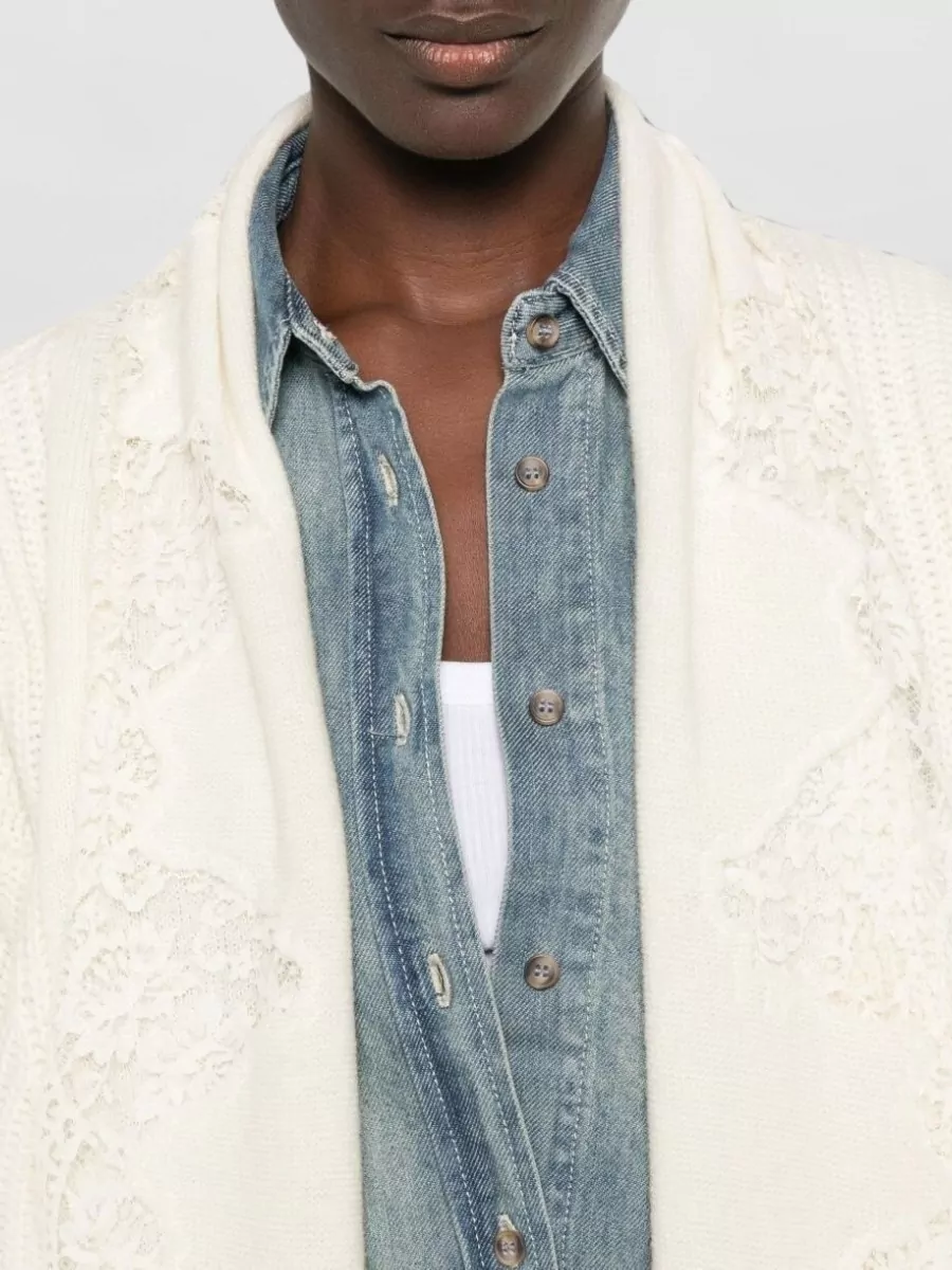 Ermanno Firenze Ribbed Knit Lace Trim Cardigan