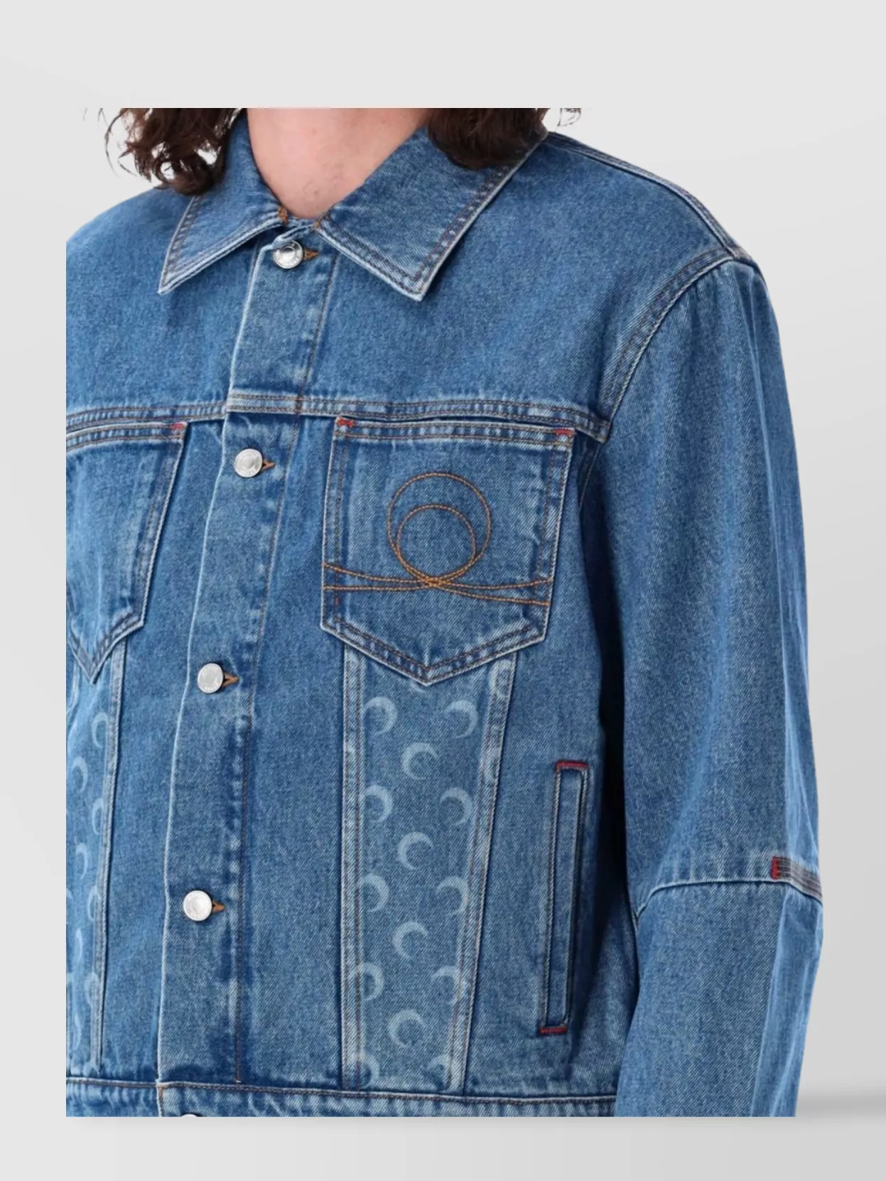 Marine Serre Moon Embroidered Denim Jacket With Chest Pocket