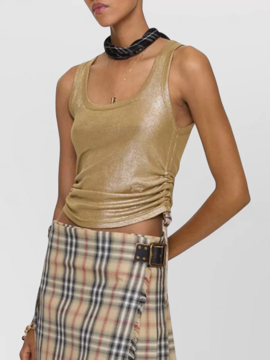 Burberry Metallic Ribbed Slim-Fit Gathered Tank Top