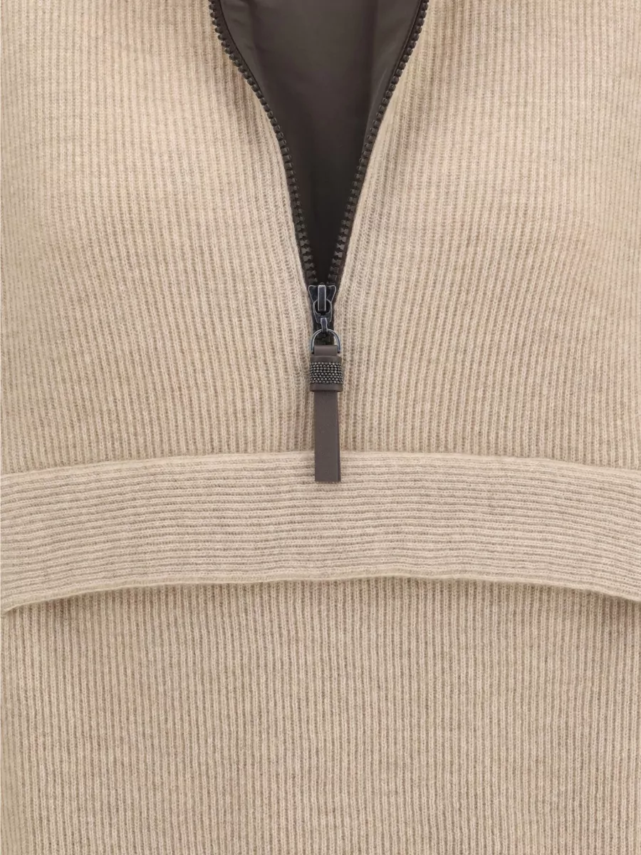 Brunello Cucinelli Cashmere Half-Zip High-Collar Long-Sleeve Sweater