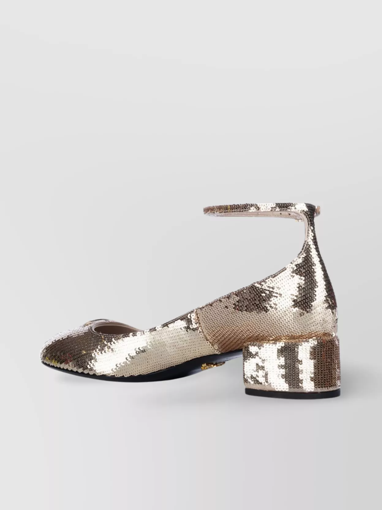 Prada Block Heel Round Toe Sequin Sandals