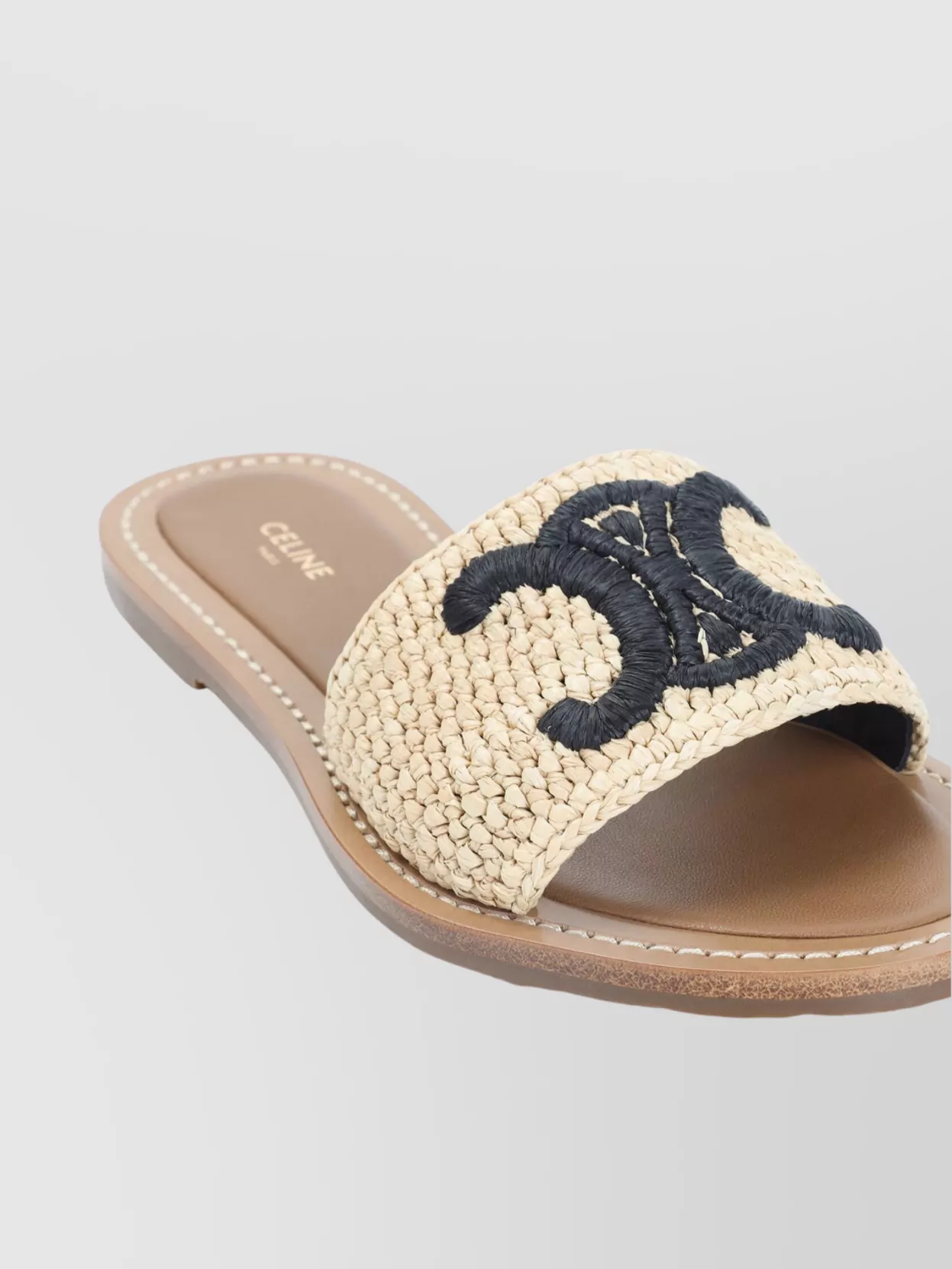 Celine Triumph Embroidered Open Toe Flat Mule