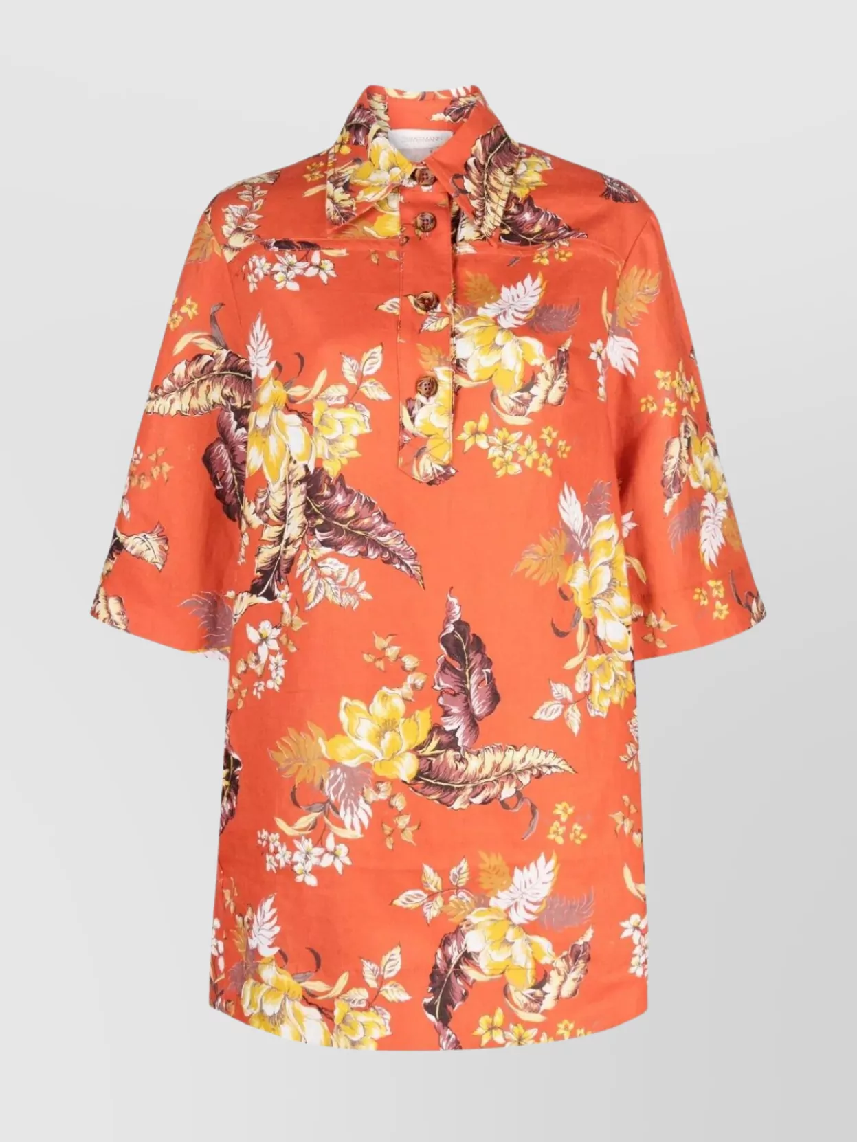 Shop Zimmermann Floral Print Collar Dress With Wide Sleeves In Orange