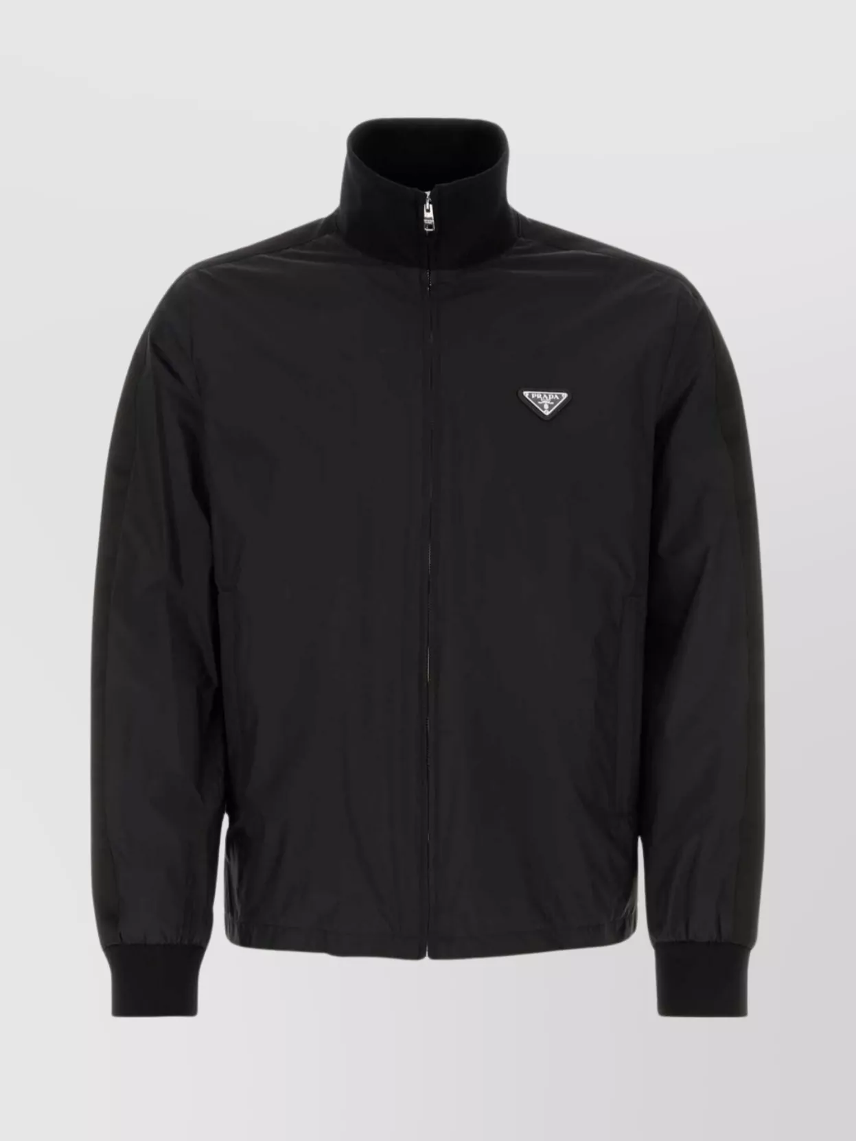 Shop Prada Ribbed Silk Blend Jacket With High Collar In Black
