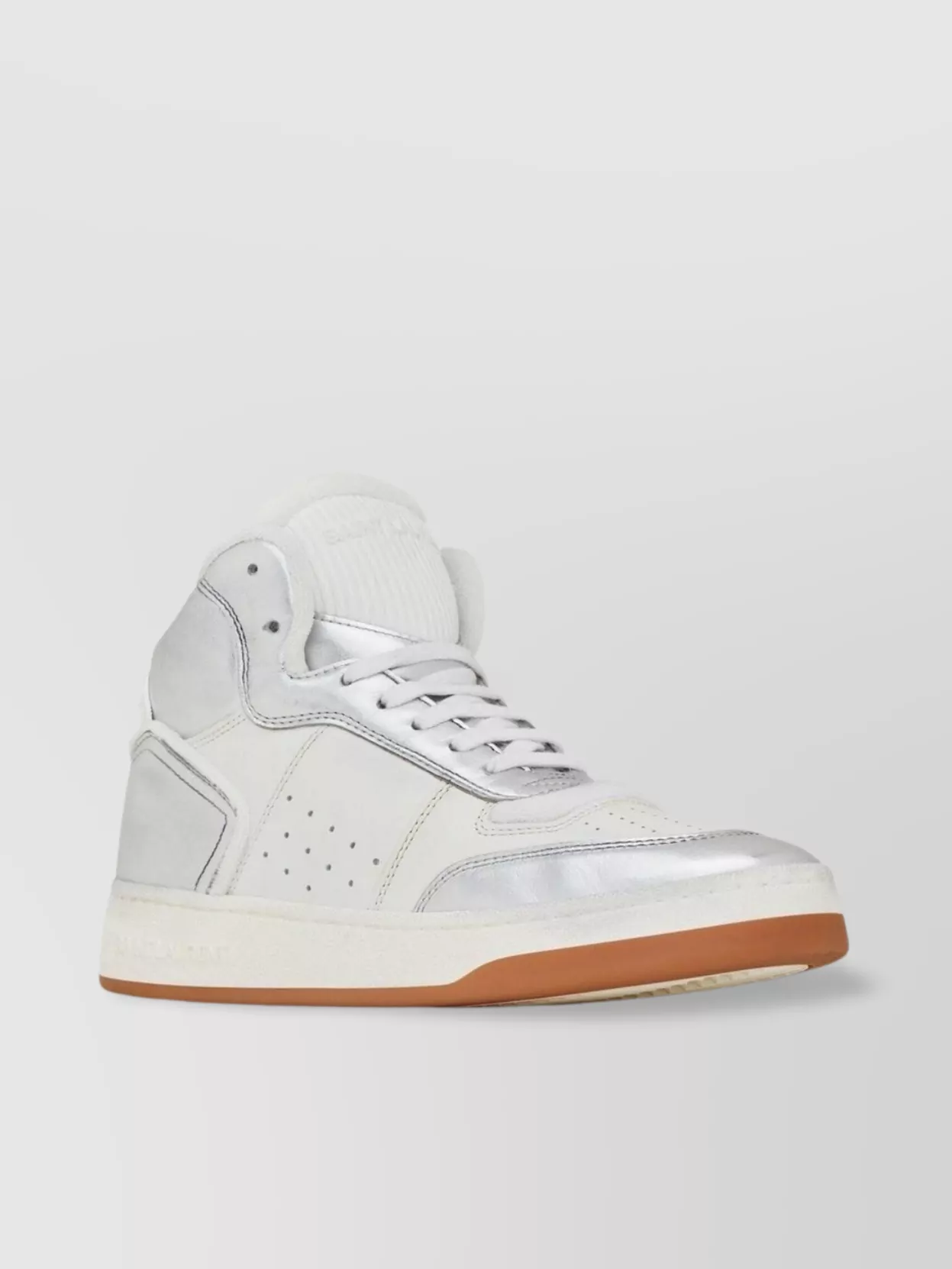 Saint Laurent Leather Perforated High-top Sneakers In Metallic