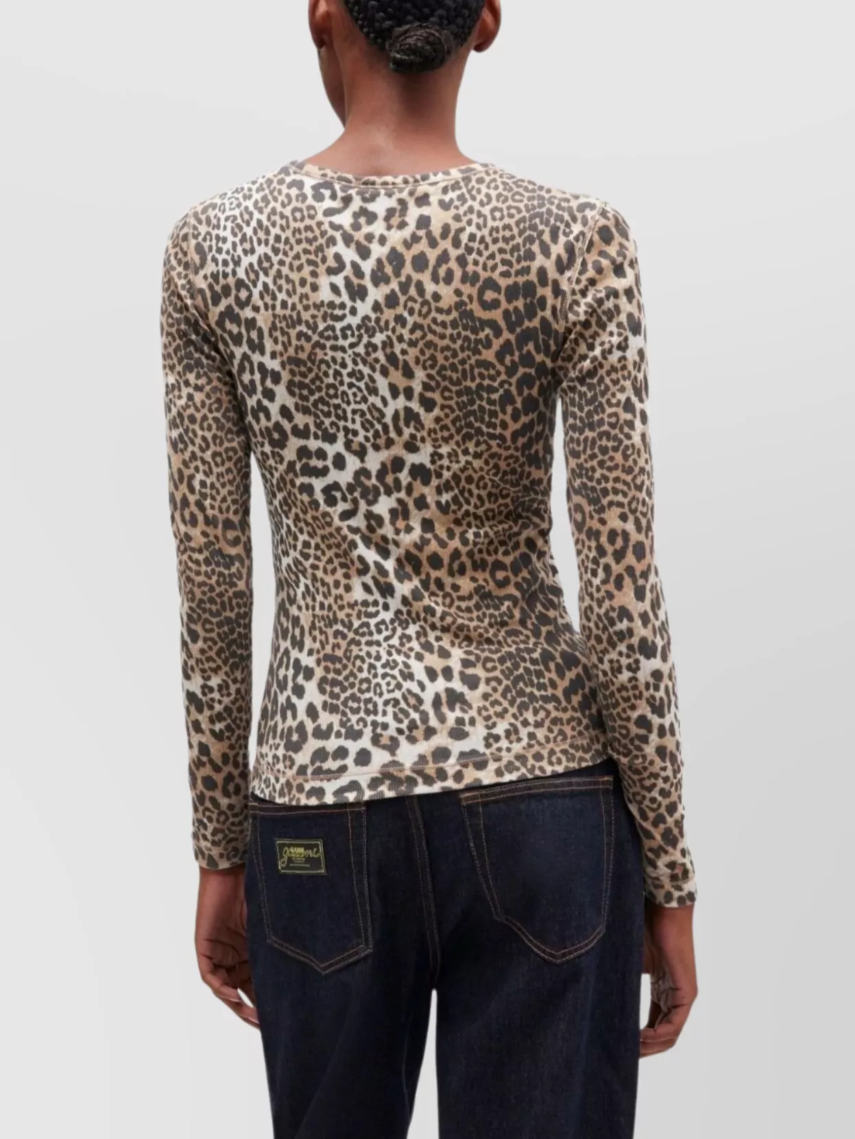 Ganni Animal Print Long Sleeve Crewneck Knitwear