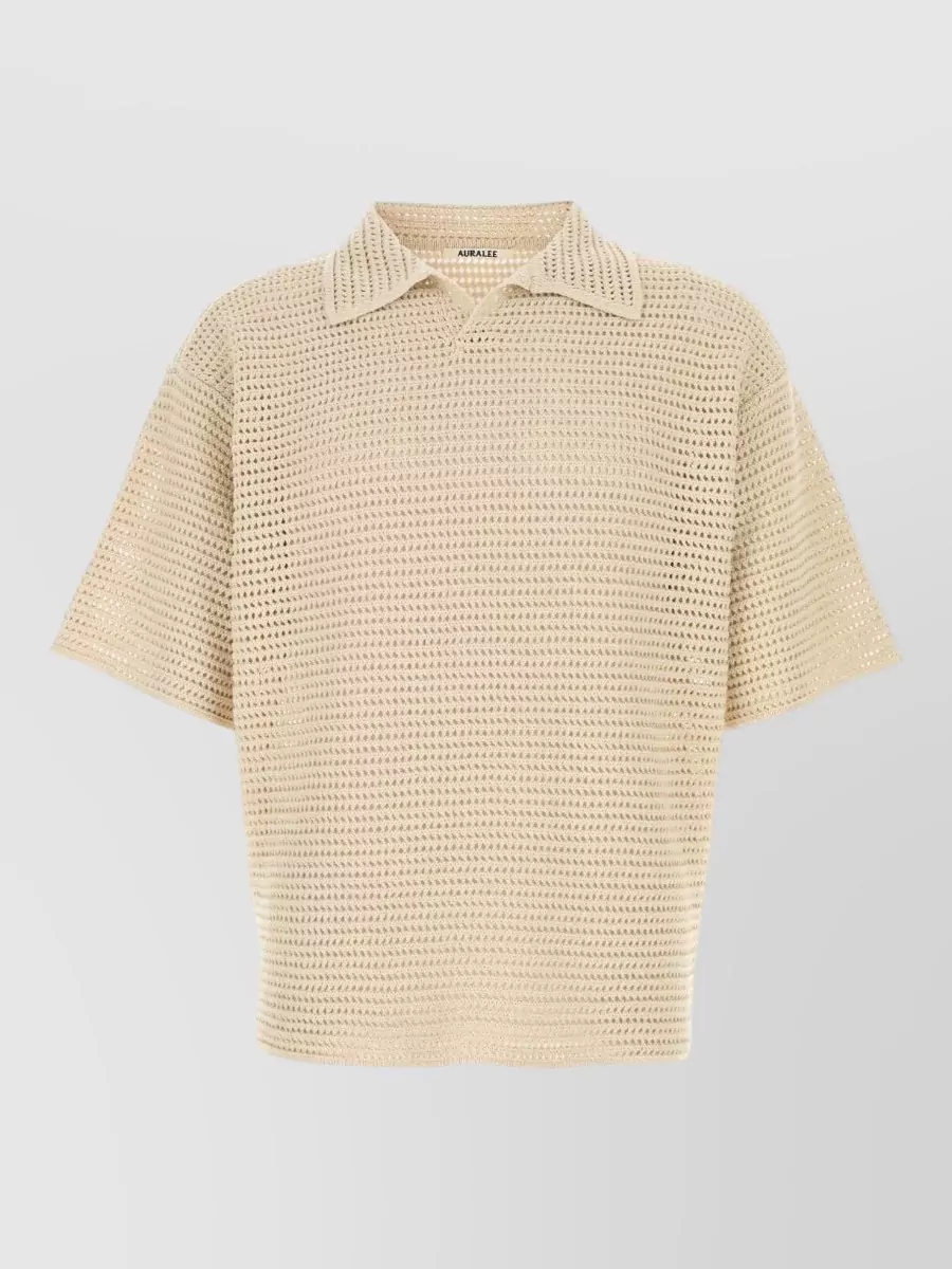 Auralee silk cotton crochet short-sleeve polo shirt