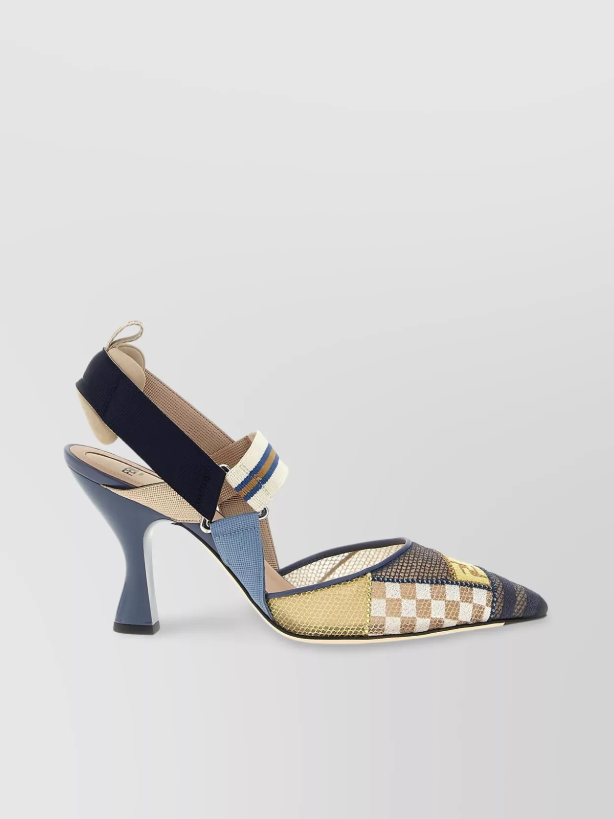 Fendi 'strappy Pointed Toe Pump With Patterned Design' In Blue