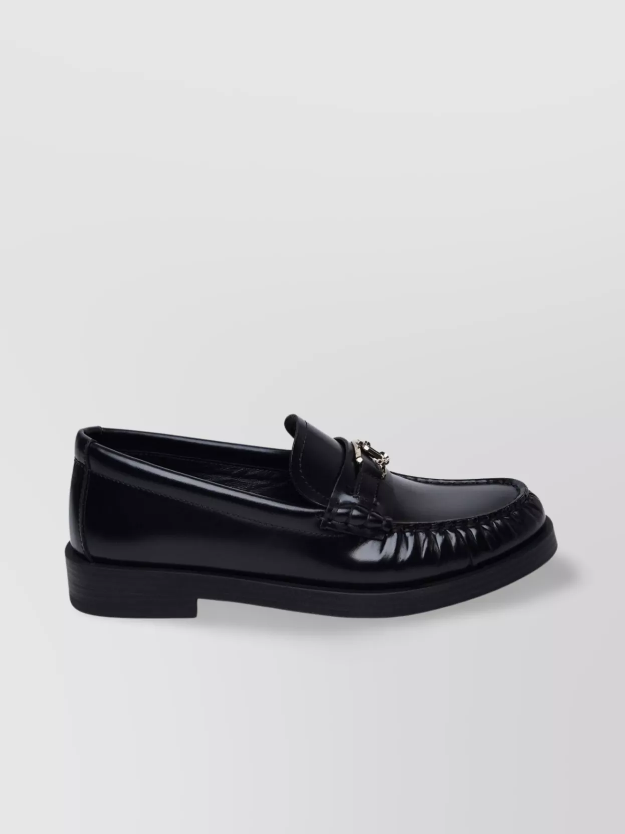 Jimmy Choo Leather Loafers With Glossy Finish And Metallic Accent In Black