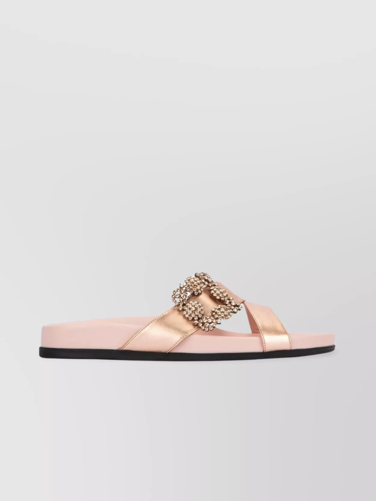 Shop Manolo Blahnik Open Toe Satin Slippers With Embellished Detail