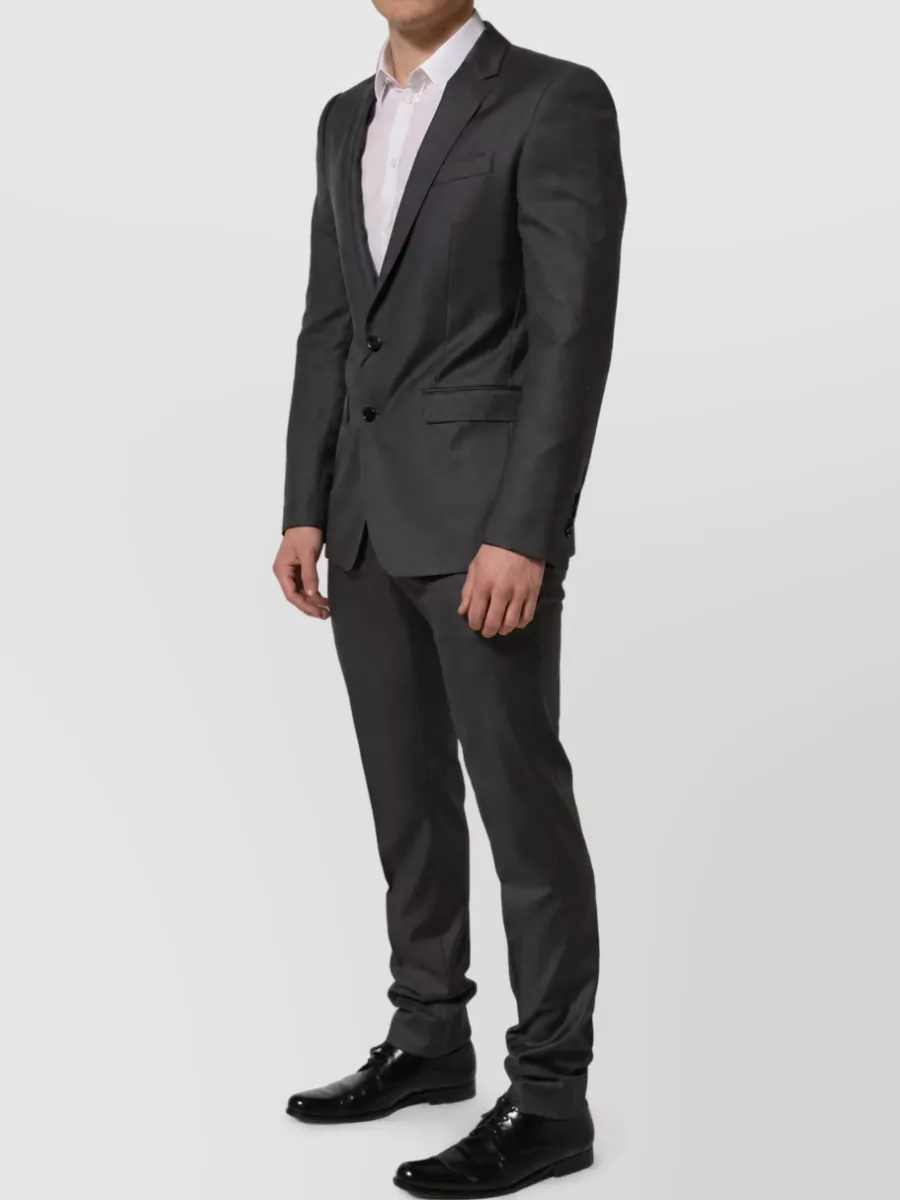 Dolce&Gabbana Virgin wool slim-fit tuxedo — Slot B’s slim, plain Dolce&Gabbana charcoal-black blazer quietly complements the source tuxedo jacket’s sharp black satin and tailored aesthetic without competing or adding extra shine.