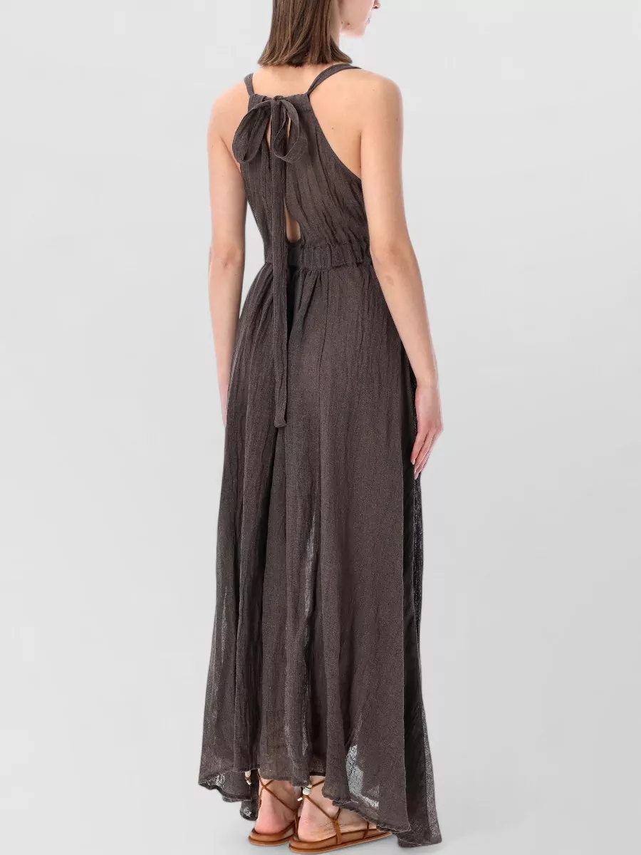 120% Lino Crinkled Linen Sleeveless V-Neck Maxi Dress