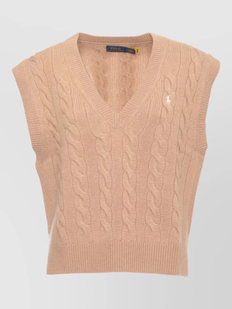 Ralph Lauren wool cashmere v-neck sleeveless textured top
