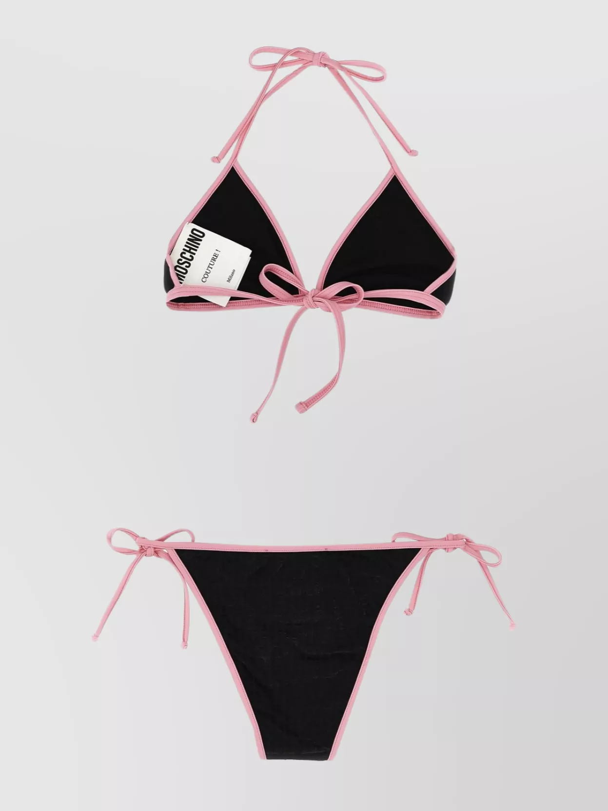 Moschino 'logo' Halter Neck Bikini With Contrast Trim In Black