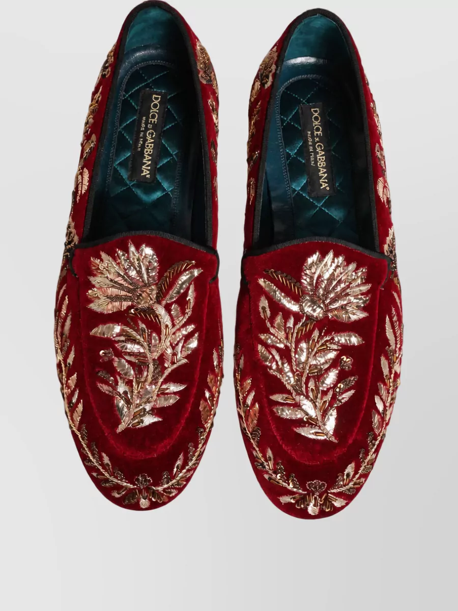 Dolce&Gabbana Velvet Floral-Embroidered Loafers