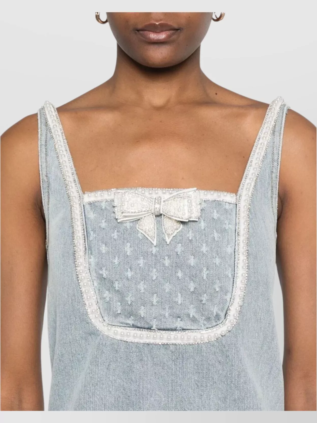 Self-Portrait Denim Bow Mini Dress