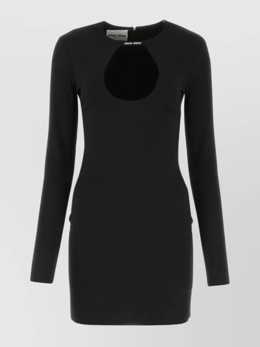 Shop Miu Miu Fitted Keyhole Mini Dress In Black