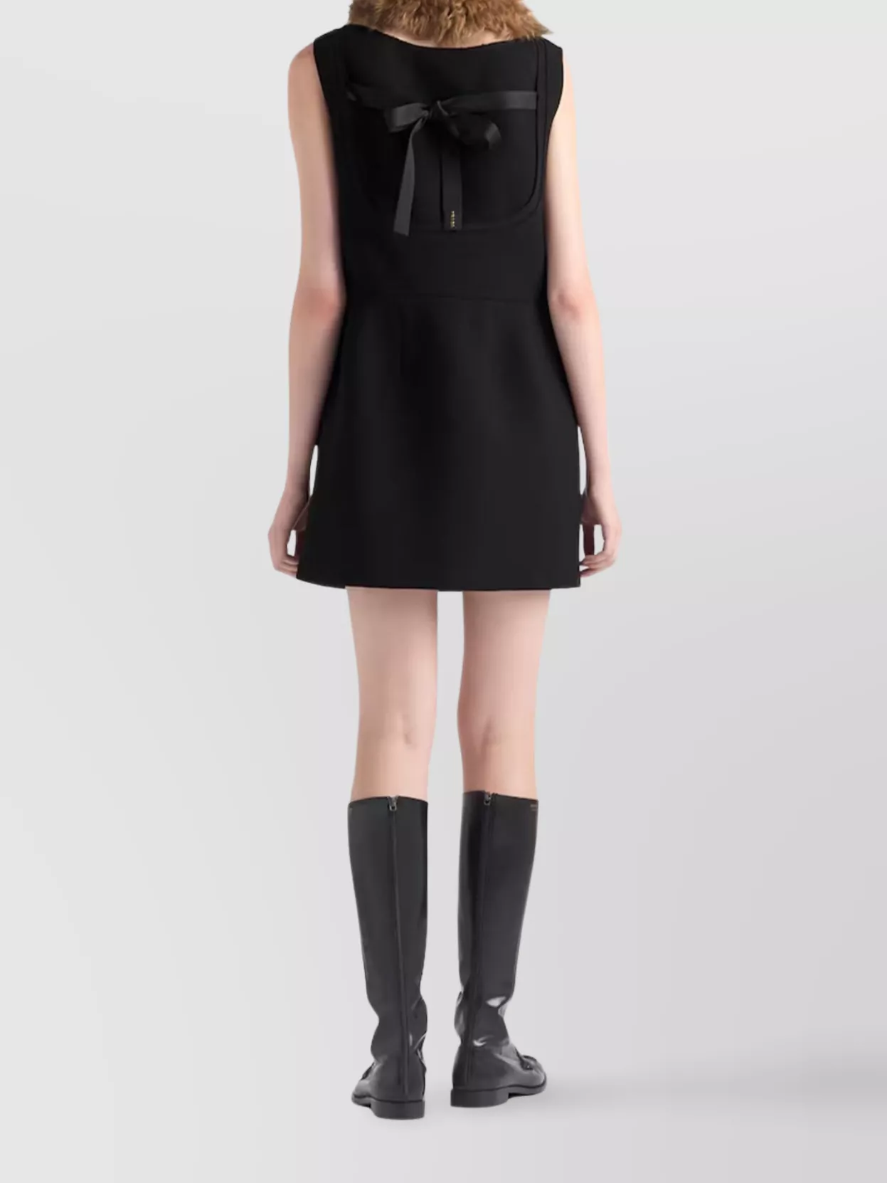 Prada Chic Sleeveless Dress Fur Collar In Black