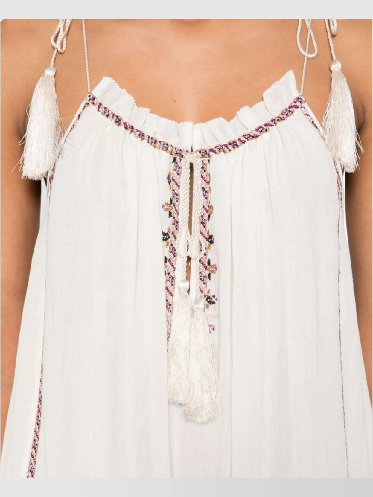 Isabel Marant Etoile Flared Sleeveless Dress Tassel Embroidery