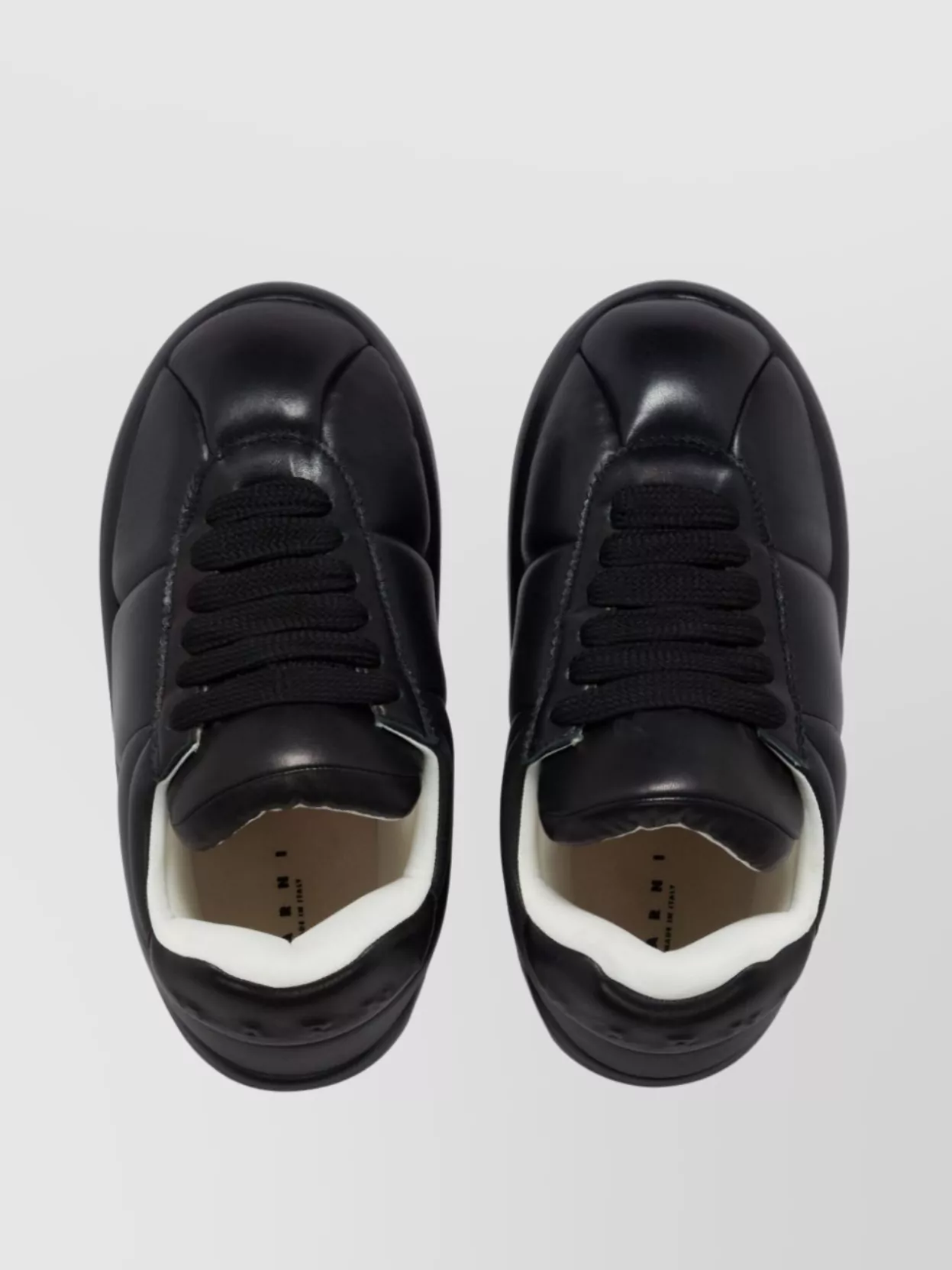 Shop Marni Padded Leather Sneakers With Flat Rubber Sole In Black