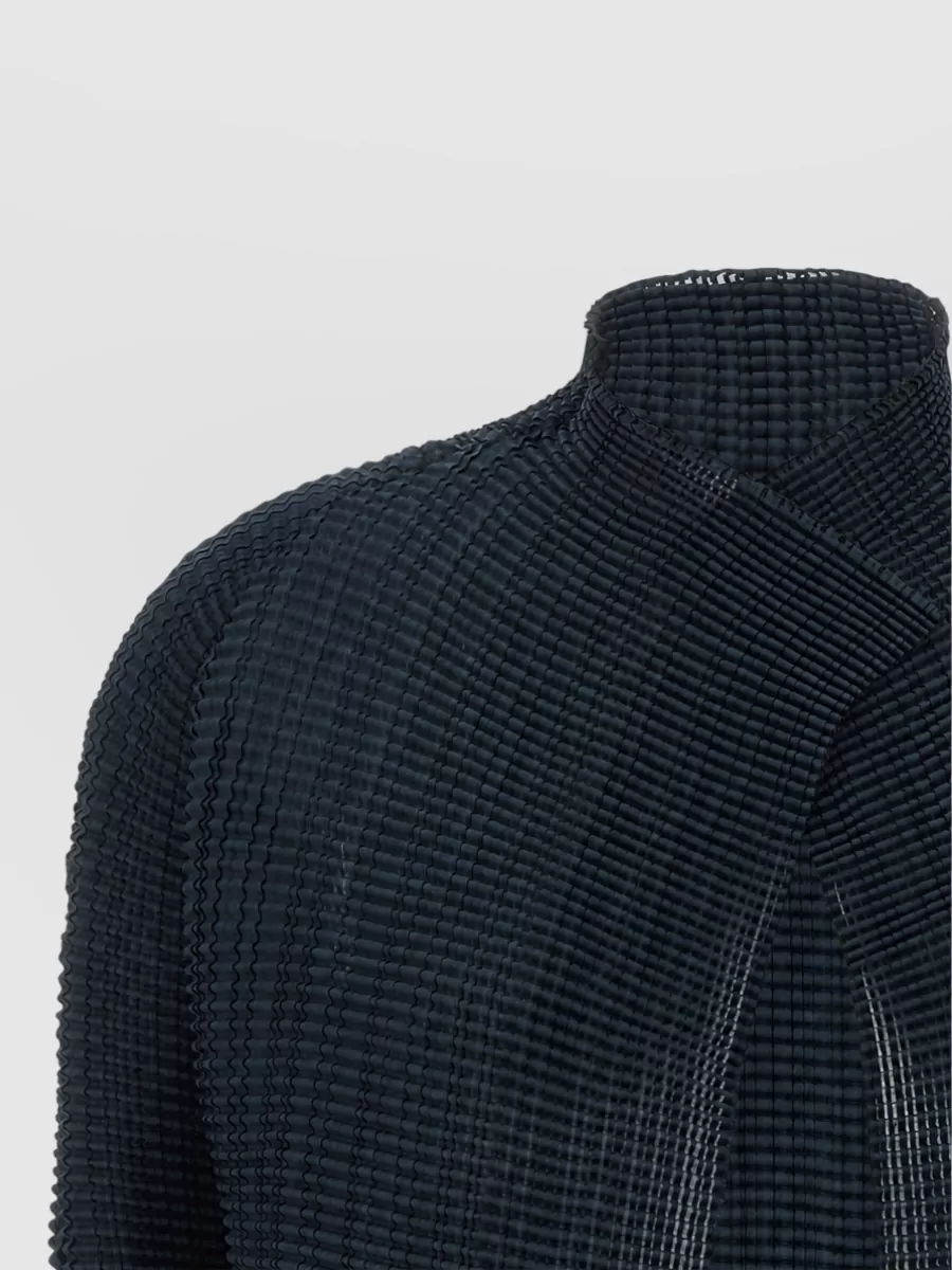 Issey Miyake Pleated High-Neck Long-Sleeve Cardigan